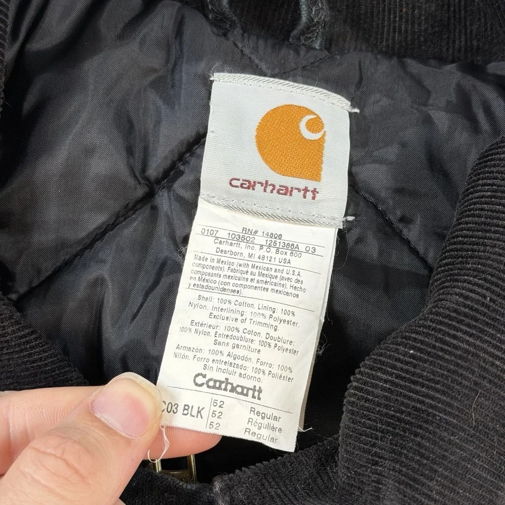 Vintage Carhartt Jacket Men 52 2XL Black Duck Canvas Quilt Lined Reflective Work